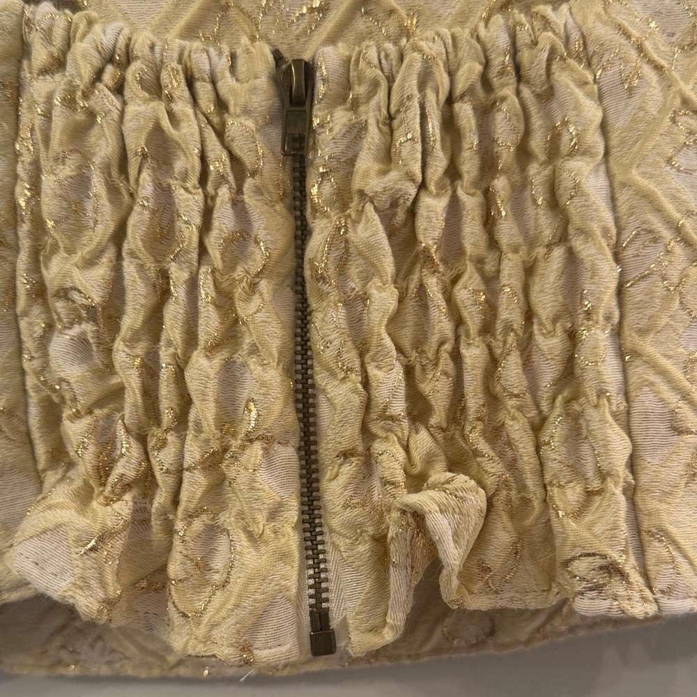 Lavender Brown Medium Cream & Gold Threading Accented Women's Top and Shorts Set - Picture 4 of 12